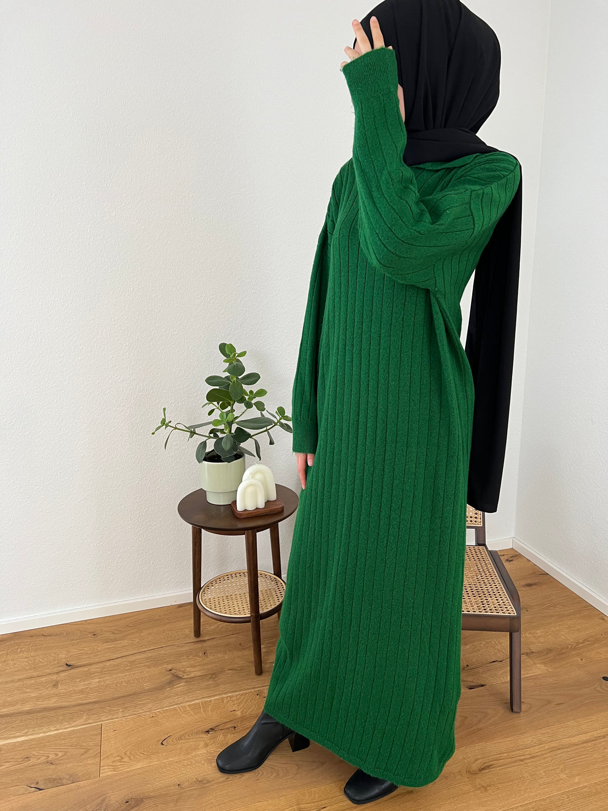 COZY Strickkleid mit Kragen - grün